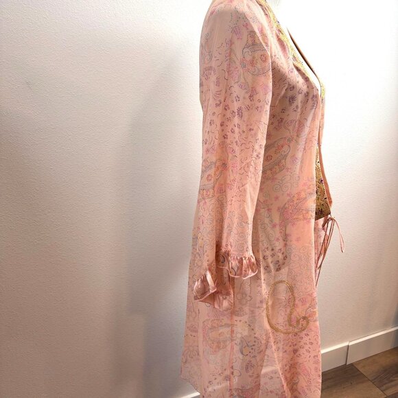 NWT Ebene Patrick Assuline Peach Sheer Kimono Robe Size 2 Duster Embroidered - Picture 12 of 14
